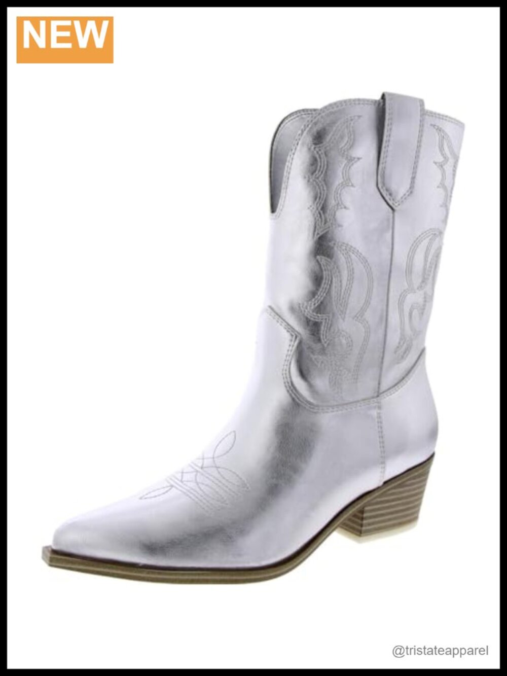 Nine West Women's Yodown Mid-Calf Western Boot Pull On Embroidered Almond Toe